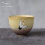 Hand-painted Japanese crane Japanese tea cup side view