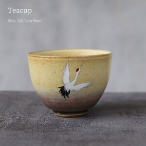 Hand-painted Japanese crane Japanese tea cup side view