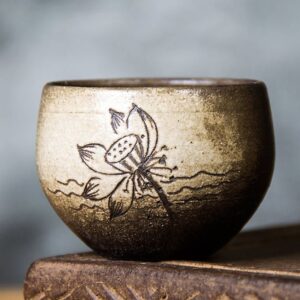 Hand-painted rustic japanese tea bowl earthy brown