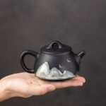 hand-painted mountain pattern japanese ceramic teapot 7.4oz matte black