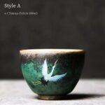 hand painted vintage japanese crane ceramic tea cup side view