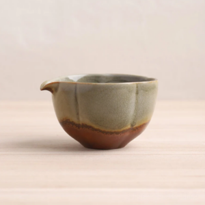 handcrafted green red ceramic japanese fairness cup gong dao bei side view