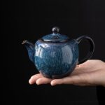 handcrafted japanese blue ceramic teapot 8.45oz full product view