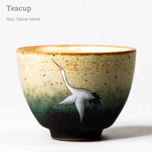 handcrafted japanese ceramic crane tea cup 3.4oz gradient glaze