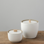 handcrafted japanese ceramic japanese tea canister with wooden knob