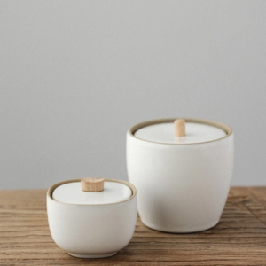 handcrafted japanese ceramic japanese tea canister with wooden knob