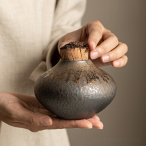 handcrafted japanese ceramic japanese tea canister with natural cork lid for loose tea storage