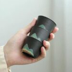 handcrafted japanese mountain motif ceramic japanese tea cup 1.5oz