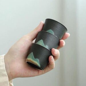 handcrafted japanese mountain motif ceramic japanese tea cup 1.5oz