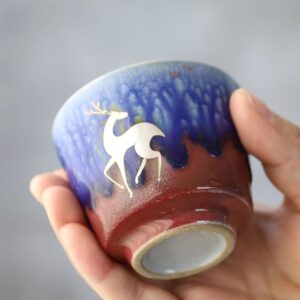 full set of handcrafted japanese motif ceramic tea cups
