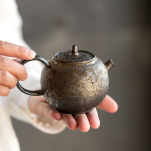 full side view of handcrafted japanese teapot ceramic 7oz