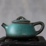 handcrafted rustic blue green japanese teapot ceramic 4oz main view