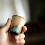 handcrafted japanese mountain 1.5oz ceramic tea cup side view