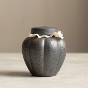 handcrafted japanese pumpkin ceramic airtight tea canister full view