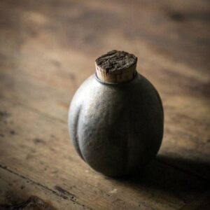 Handcrafted rustic pumpkin shape Japanese tea canister with cork stopper