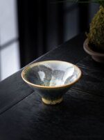handcrafted japanese tea bowl kiln change blue green glaze