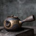 full view of handcrafted rustic ceramic kyusu teapot 7.4oz