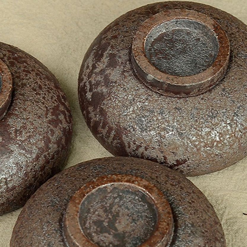rustic color variation of handcrafted vintage japanese clay tea cups