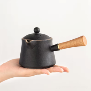 hand held 7oz handcrafted japanese kyusu side handle ceramic teapot black variant