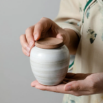 handmade japanese ceramic tea caddy japanese tea bowl storage front view