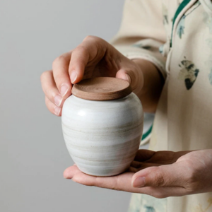 handmade japanese ceramic tea caddy japanese tea bowl storage front view