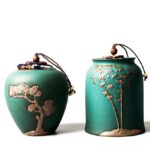 handmade japanese ceramic tea canister with embossed bamboo motif