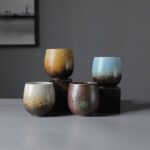 handmade kiln glaze japanese tea cup side view