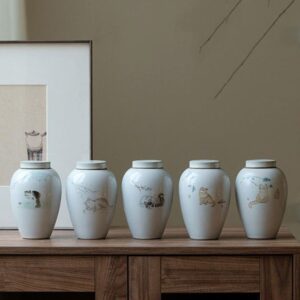 japanese style airtight ceramic tea canister with cat motif