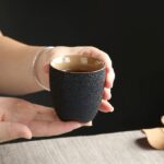 handmade japanese black clay tea cup 5oz wabi sabi textured