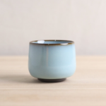 japanese blue ceramic tea cup 3.4oz with ancient coin detail