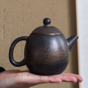 full view of japanese bronze glazed ceramic teapot 5.4oz