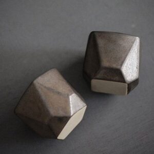 japanese bronze geometric small ceramic tea cup 1.7oz overall view