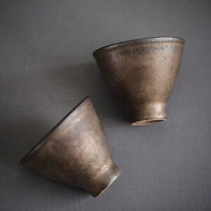 vintage bronze finish japanese tea cup main view