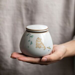 japanese handcrafted ceramic cat tea canister main view