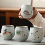 hand-painted japanese ceramic cat tea cup 3.4oz lifestyle display