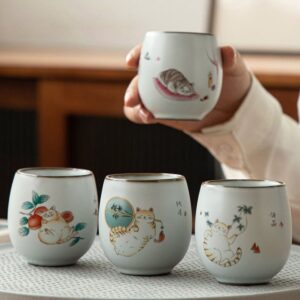 hand-painted japanese ceramic cat tea cup 3.4oz lifestyle display