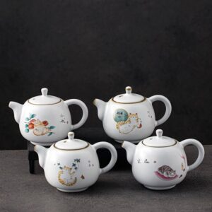 hand-painted japanese ceramic cute cat teapot main view