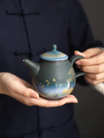 hand-painted japanese ceramic teapot with deer and starry sky pattern main view