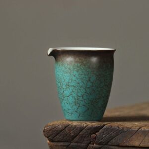 handcrafted teal crackle glaze japanese ceramic fairness cup gong dao bei 8.5oz