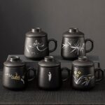 japanese matte black ceramic loose leaf tea infuser mug with infuser and lid