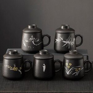 japanese matte black ceramic loose leaf tea infuser mug with infuser and lid