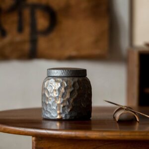 japanese ceramic loose tea storage canister with hammered texture