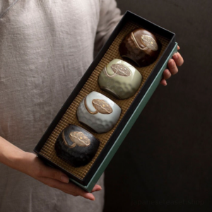 gift boxed handpainted japanese ceramic lotus tea cups set 5.4oz