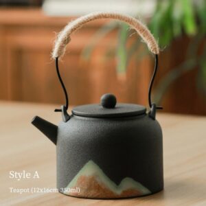 black japanese teapot with mountain pattern style a