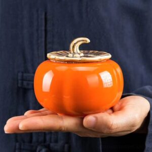 Handheld japanese persimmon ceramic tea caddy sealed tea storage