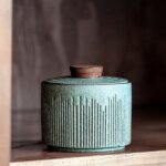japanese ceramic tea caddy tea canister with wood lid