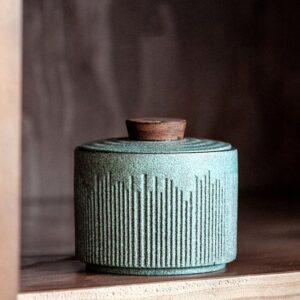 japanese ceramic tea caddy tea canister with wood lid