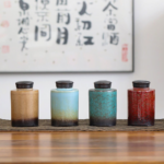 full view of handmade japanese ceramic tea canister tea storage jar