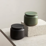 handmade japanese ceramic airtight tea canister with green finish main view