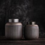 japanese ceramic tea canister with double metal sealed lid